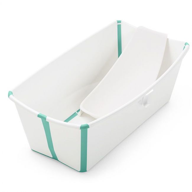 Set de baignoire pliante STOKKE Flexi Bath blanc et vert eau avec bouchon et support nouveau-né