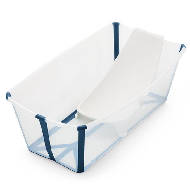 Set de baignoire pliante STOKKE Flexi Bath transparent et bleu avec bouchon et support nouveau-né