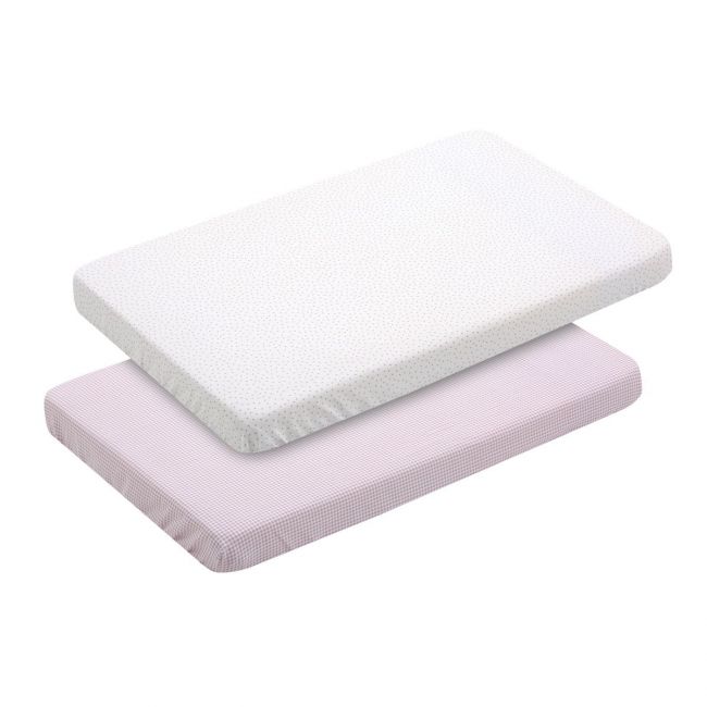 Lenzuolo per mini culla, confezione da 2 pezzi, 50x82x10 cm, Vichy10 Rosa.