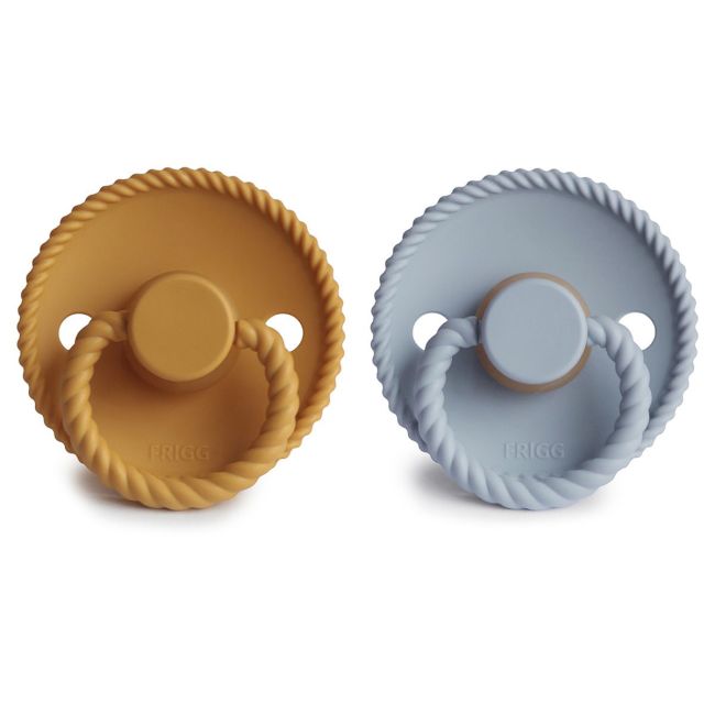 Pacco di 2 ciucci Block in lattice con cordino Honey G./Powder Blue 6+