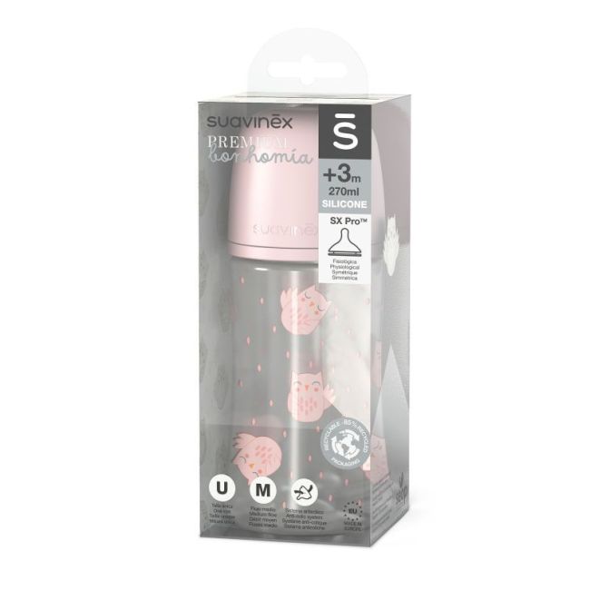 Bonhomia 270 ml Flasche mit SX Pro Medium Flow Sauger in Rosa.