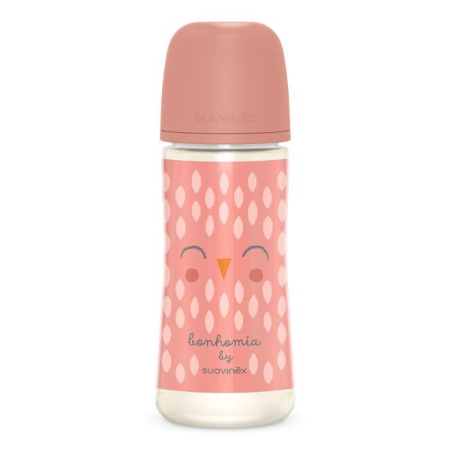 Biberon Bonhomia da 360 ml con tettarella SX Pro a flusso lento, colore rosa.