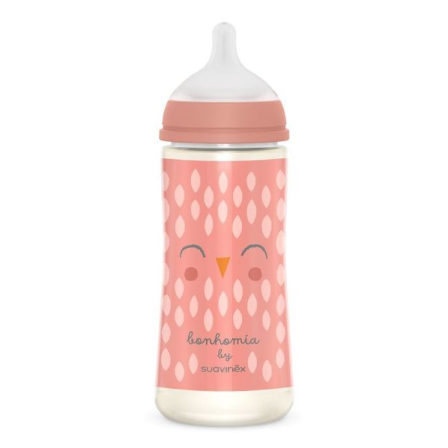 Biberon Bonhomia da 360 ml con tettarella SX Pro a flusso lento, colore rosa.