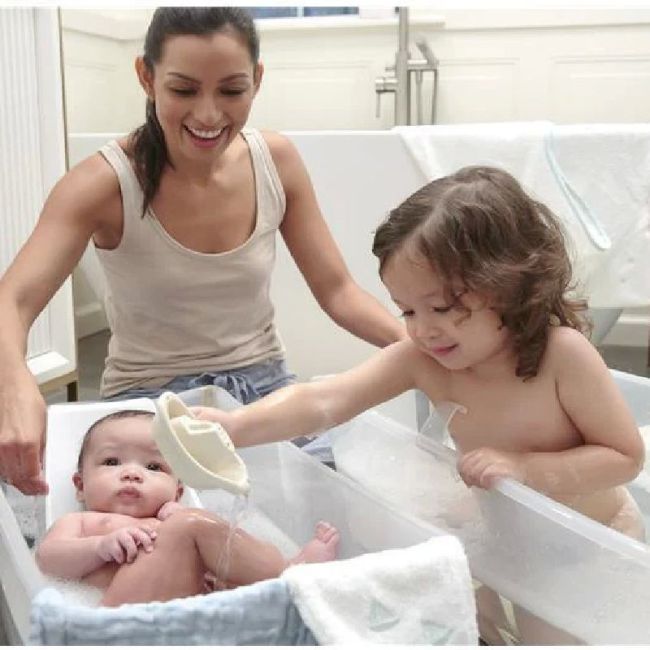 Ensemble de baignoire pliable pour bébé Flexi Bath Sandy Beige Transparent avec siège pour nouveau-né.