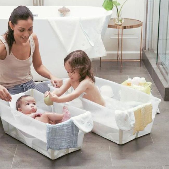 Ensemble de baignoire pliable pour bébé Flexi Bath Sandy Beige Transparent avec siège pour nouveau-né.