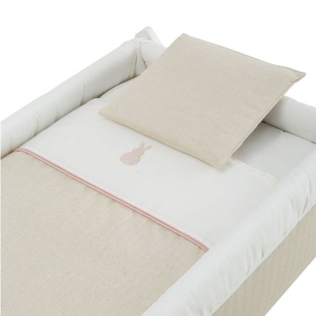 Culla a forbice in legno lino rosa/bianco 55x87x74 cm CAMBRASS - 2