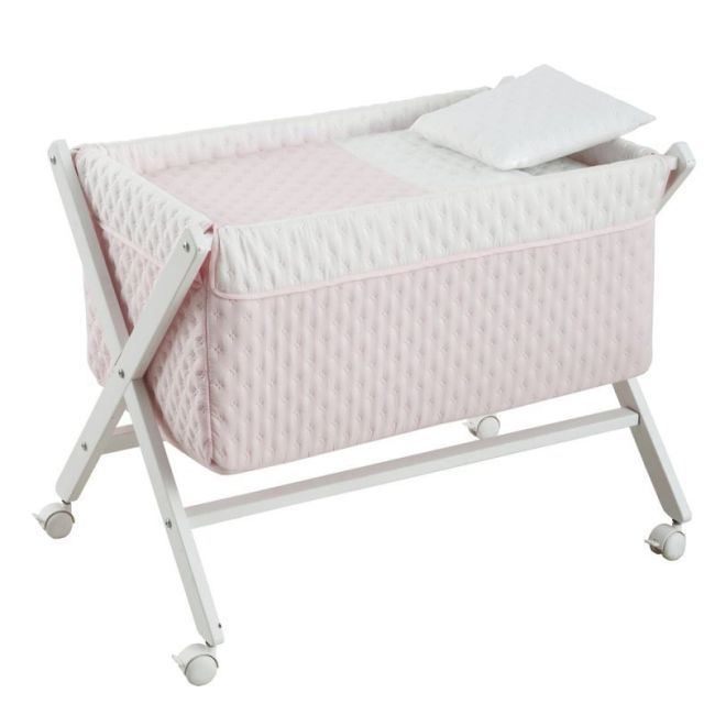 Culla a forbice in legno Soft rosa/bianco 55X87X74 cm CAMBRASS - 1