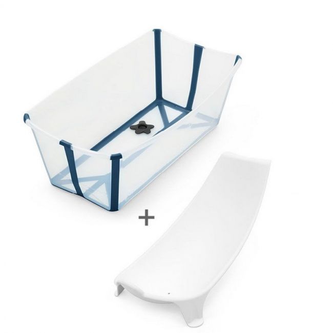 Set de baignoire pliante STOKKE Flexi Bath transparent et bleu avec bouchon et support nouveau-né