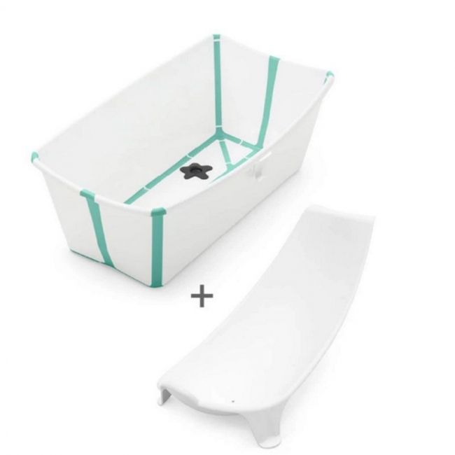 Set de baignoire pliante STOKKE Flexi Bath blanc et vert eau avec bouchon et support nouveau-né