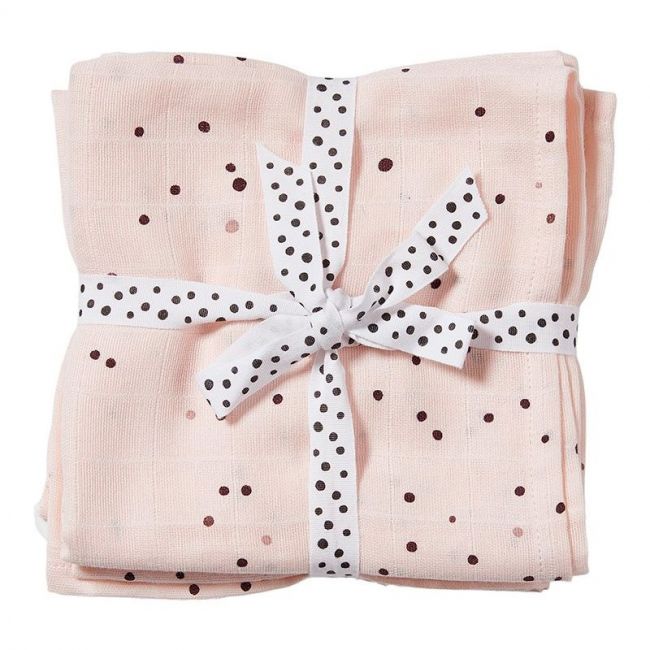 Set aus 2 Mulltüchern Dreamy Dots Rosa.