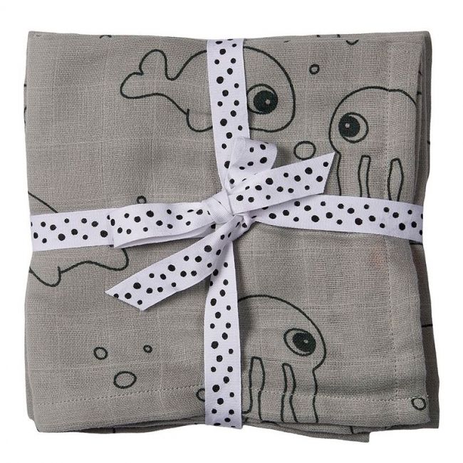 Set 2 Sea Friends Grey Muslins